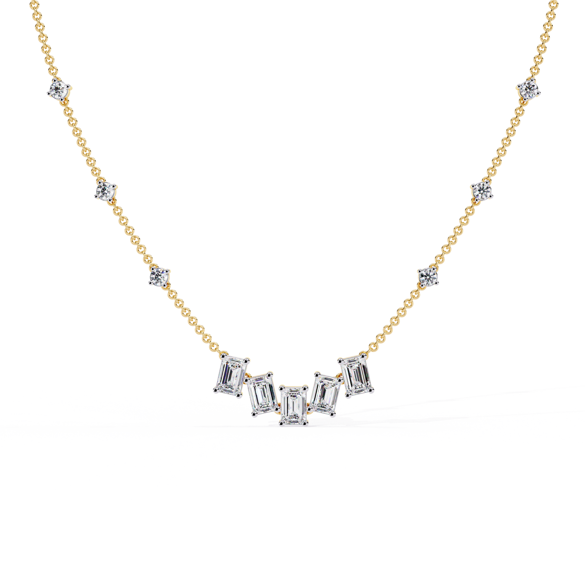 Yellow Gold Empress Emerald Cut Station Diamond Necklace