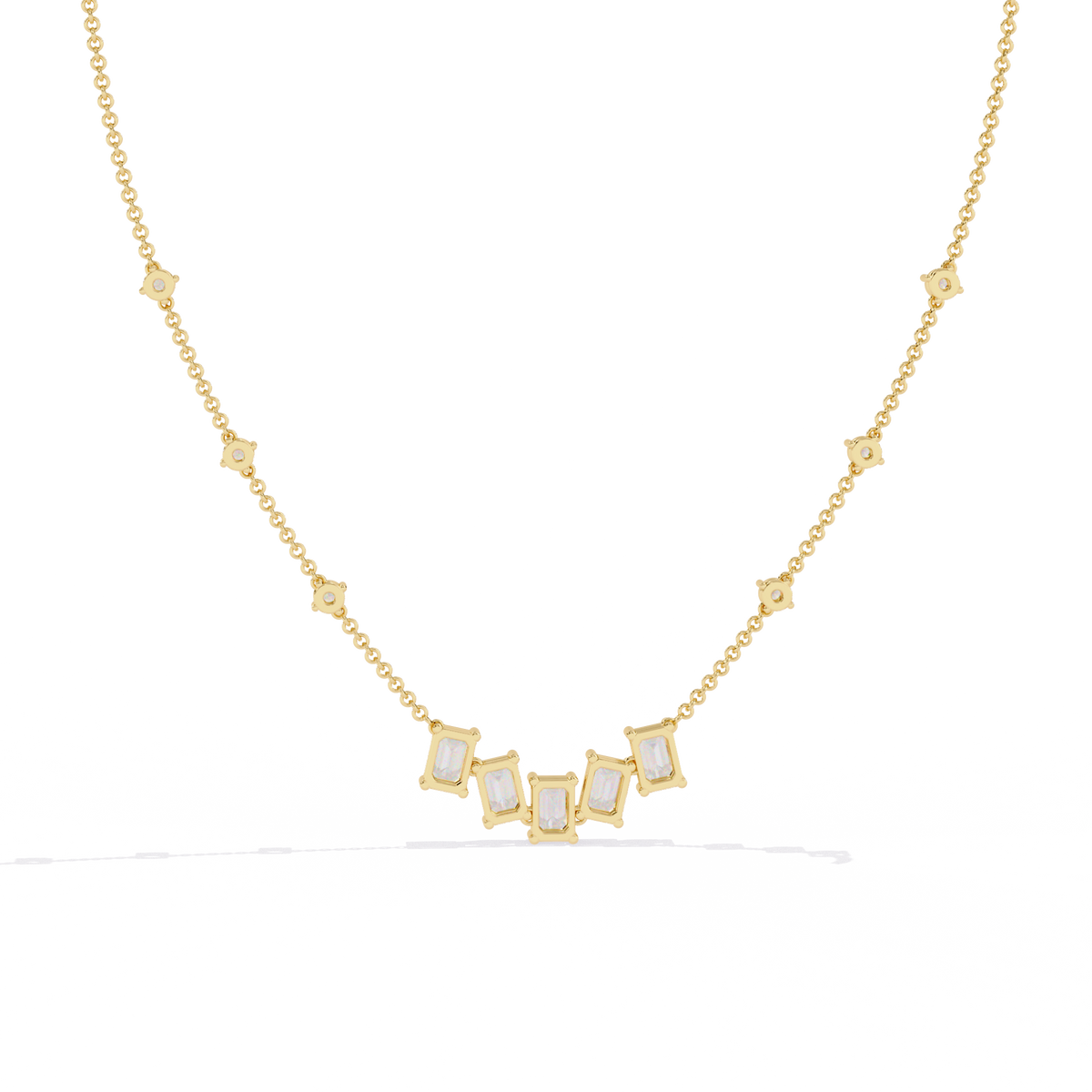 Yellow Gold Empress Emerald Cut Station Diamond Necklace