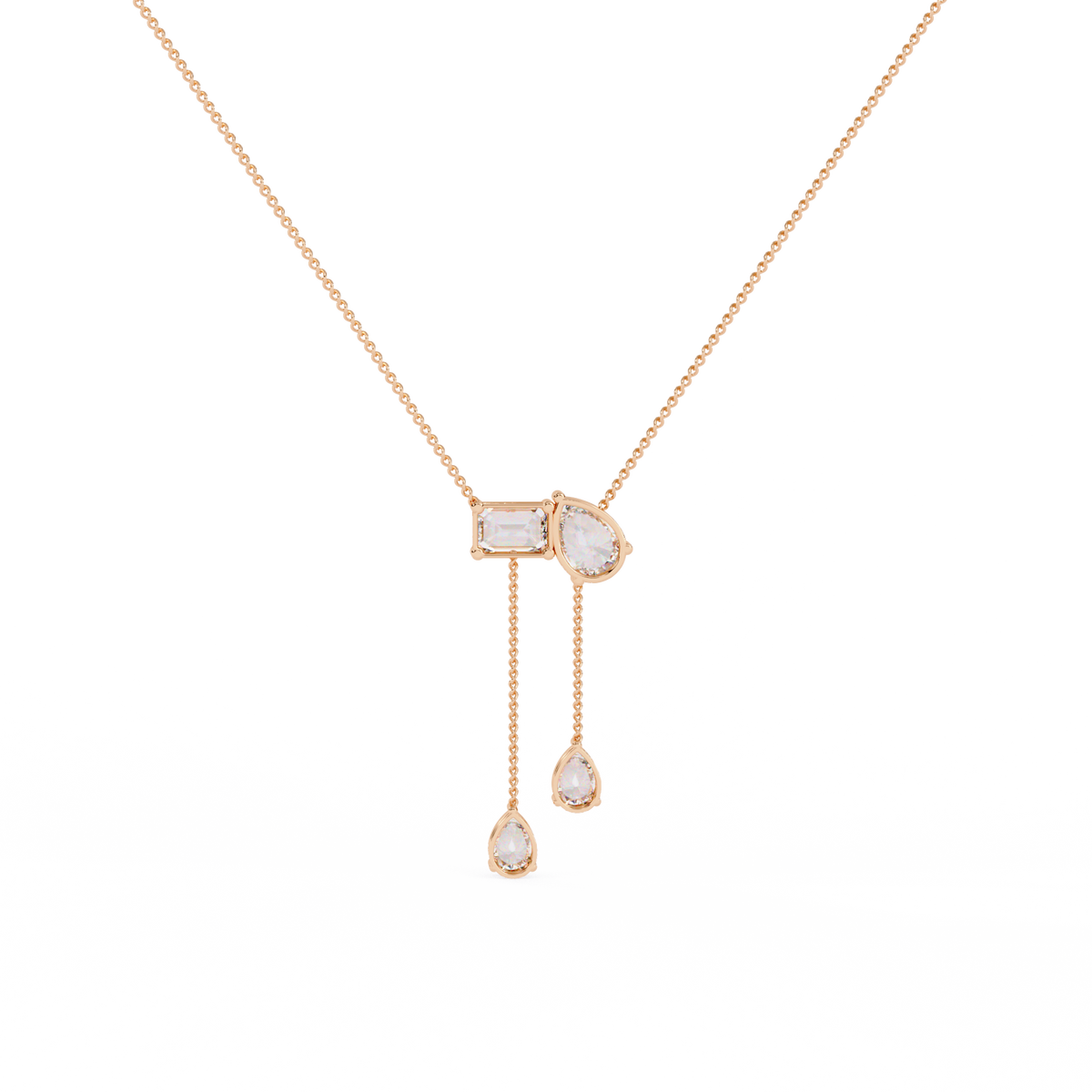 Rose Gold Duality Pear & Emerald Drop Diamond Necklace