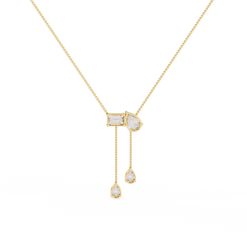 Yellow Gold Duality Pear & Emerald Drop Diamond Necklace