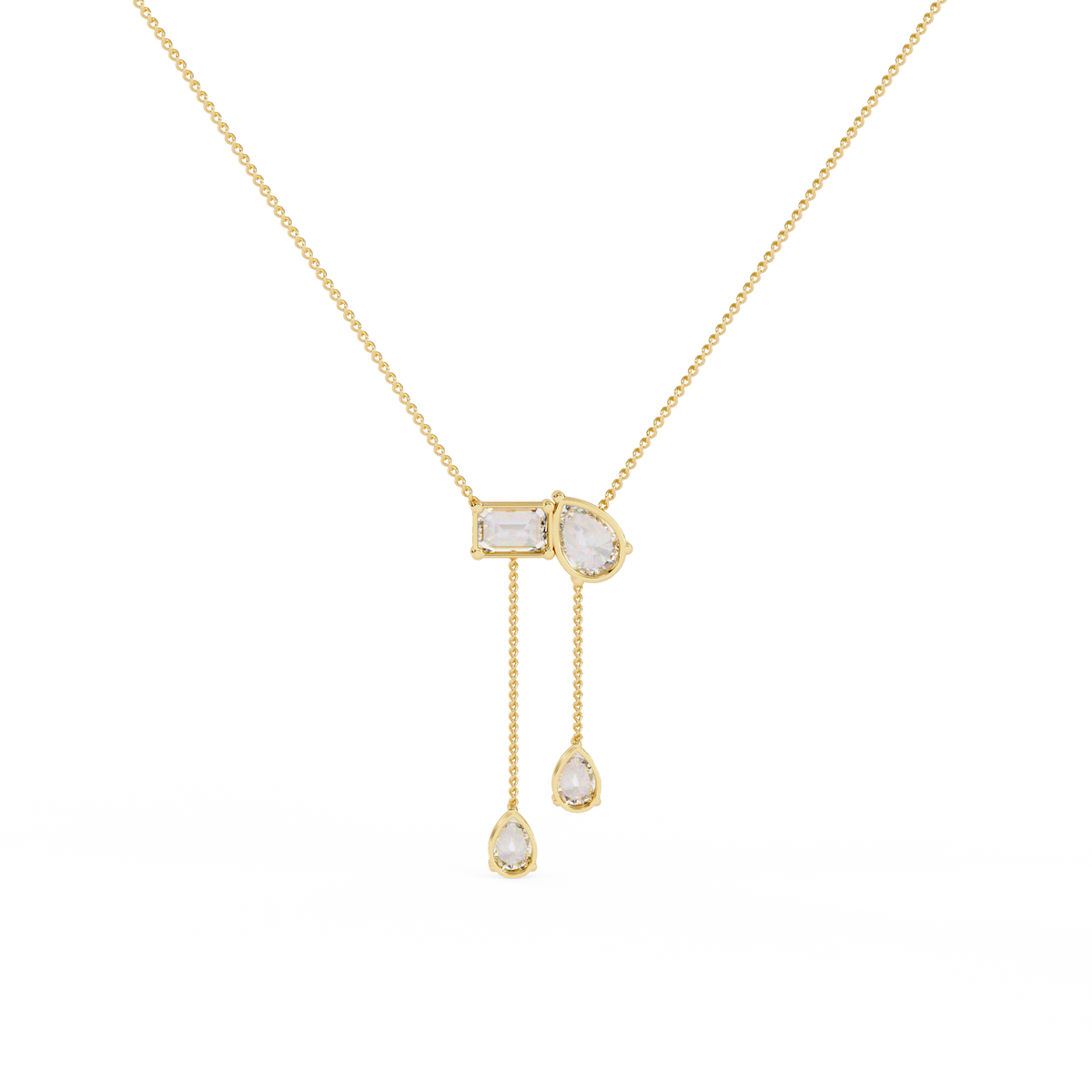 Yellow Gold Duality Pear & Emerald Drop Diamond Necklace