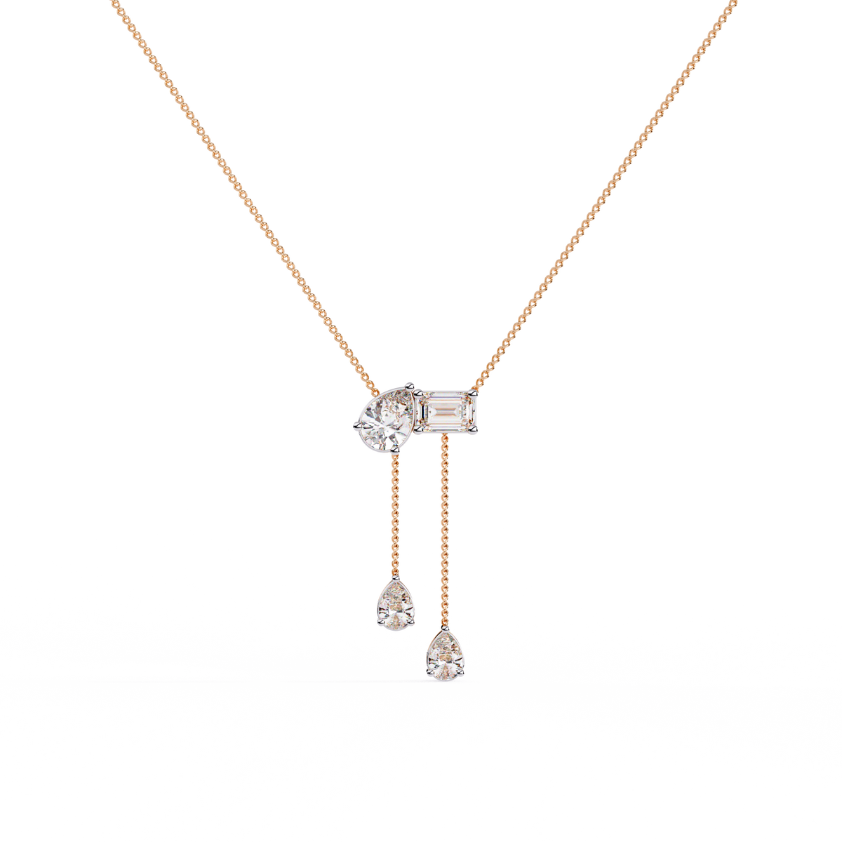 Rose Gold Duality Pear & Emerald Drop Diamond Necklace