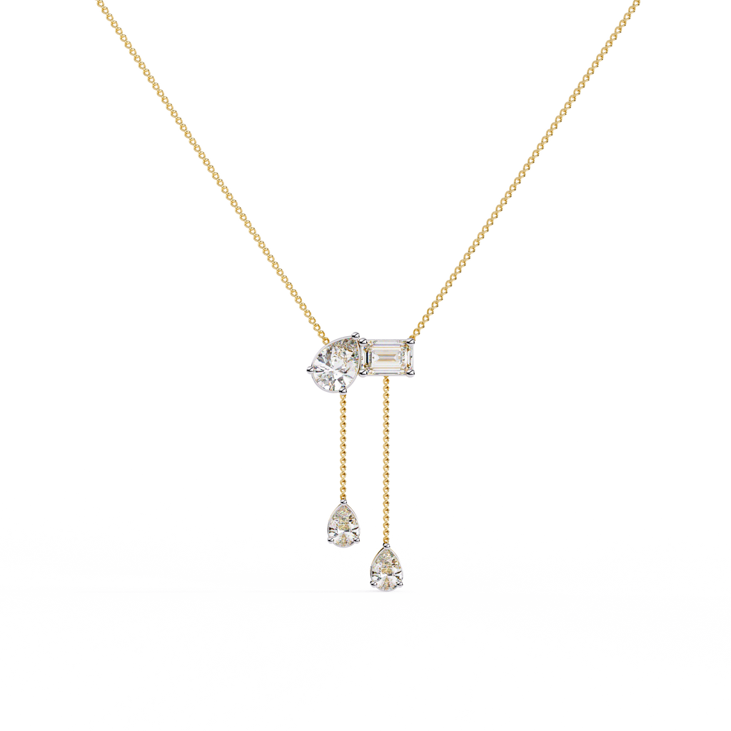 Yellow Gold Duality Pear & Emerald Drop Diamond Necklace