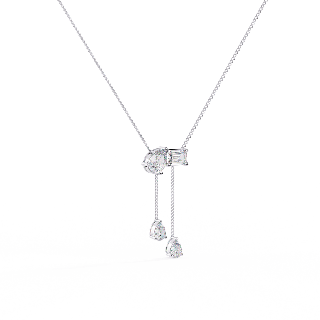 White Gold Pear & Emerald-Cut Diamond Lariat Drop Necklace