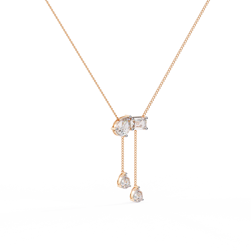 Rose Gold Duality Pear & Emerald Drop Diamond Necklace