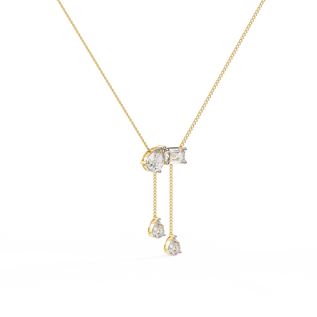 Yellow Gold Duality Pear & Emerald Drop Diamond Necklace