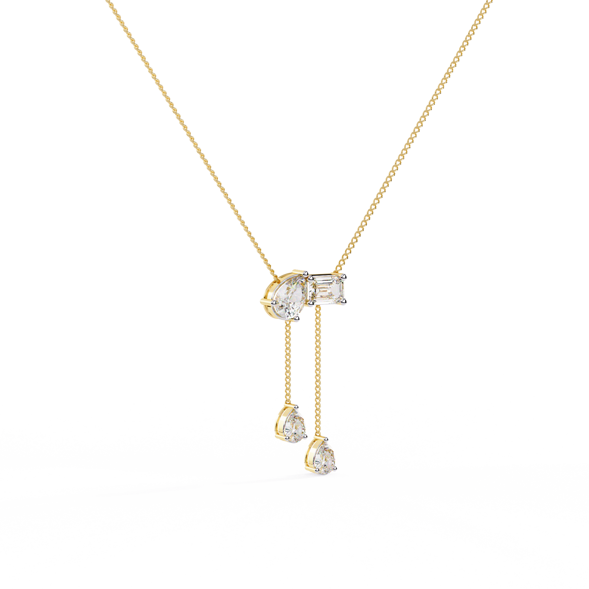 Yellow Gold Duality Pear & Emerald Drop Diamond Necklace
