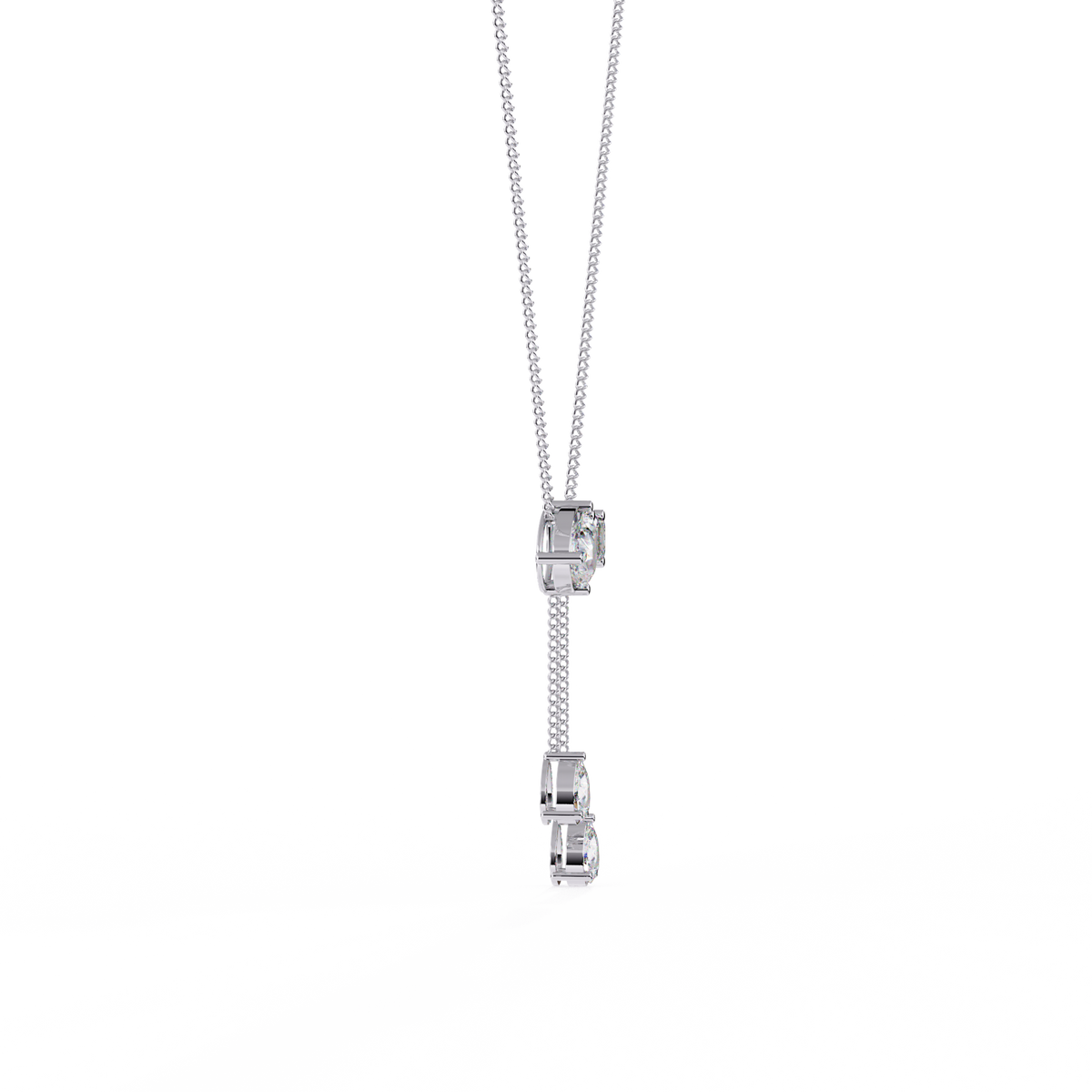 White Gold Pear & Emerald-Cut Diamond Lariat Drop Necklace