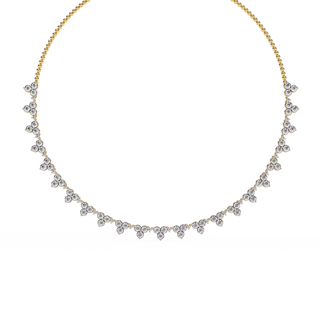 Yellow Gold Trilogy Cluster Diamond Fringe Necklace