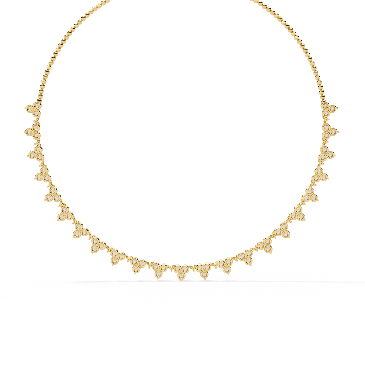 Yellow Gold Trilogy Cluster Diamond Fringe Necklace