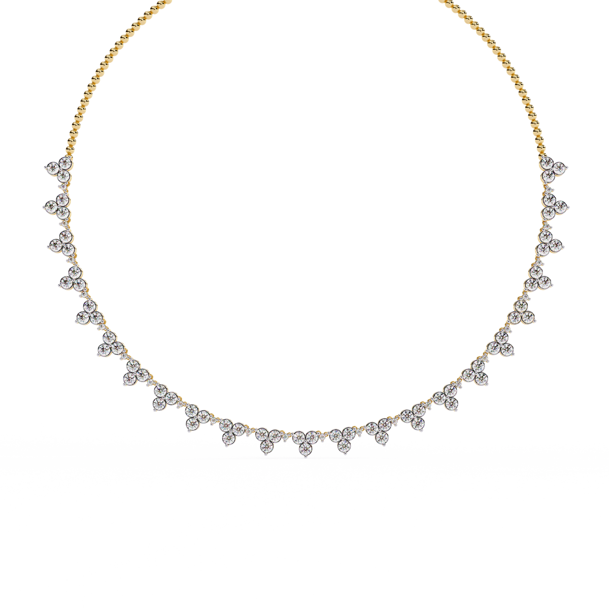 Yellow Gold Trilogy Cluster Diamond Fringe Necklace