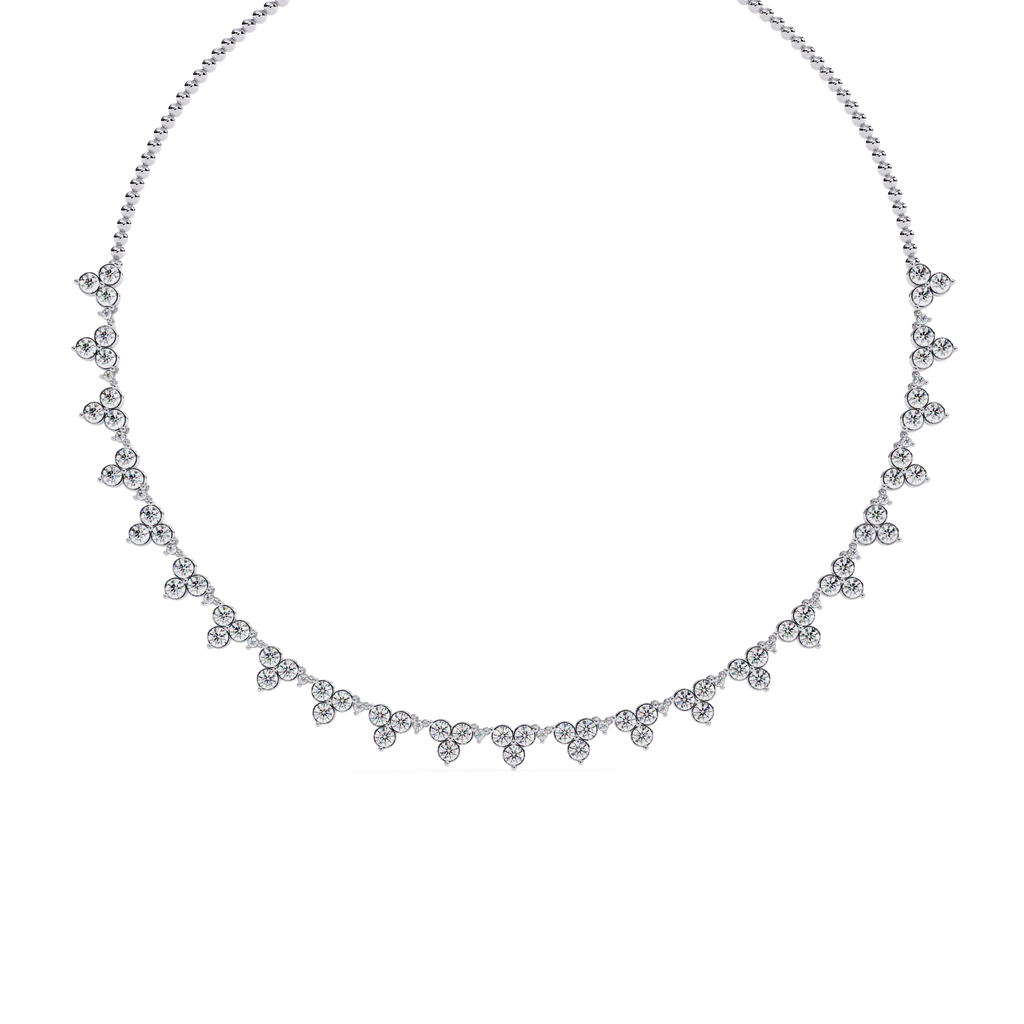 White Gold Trefoil Cluster Diamond Necklace