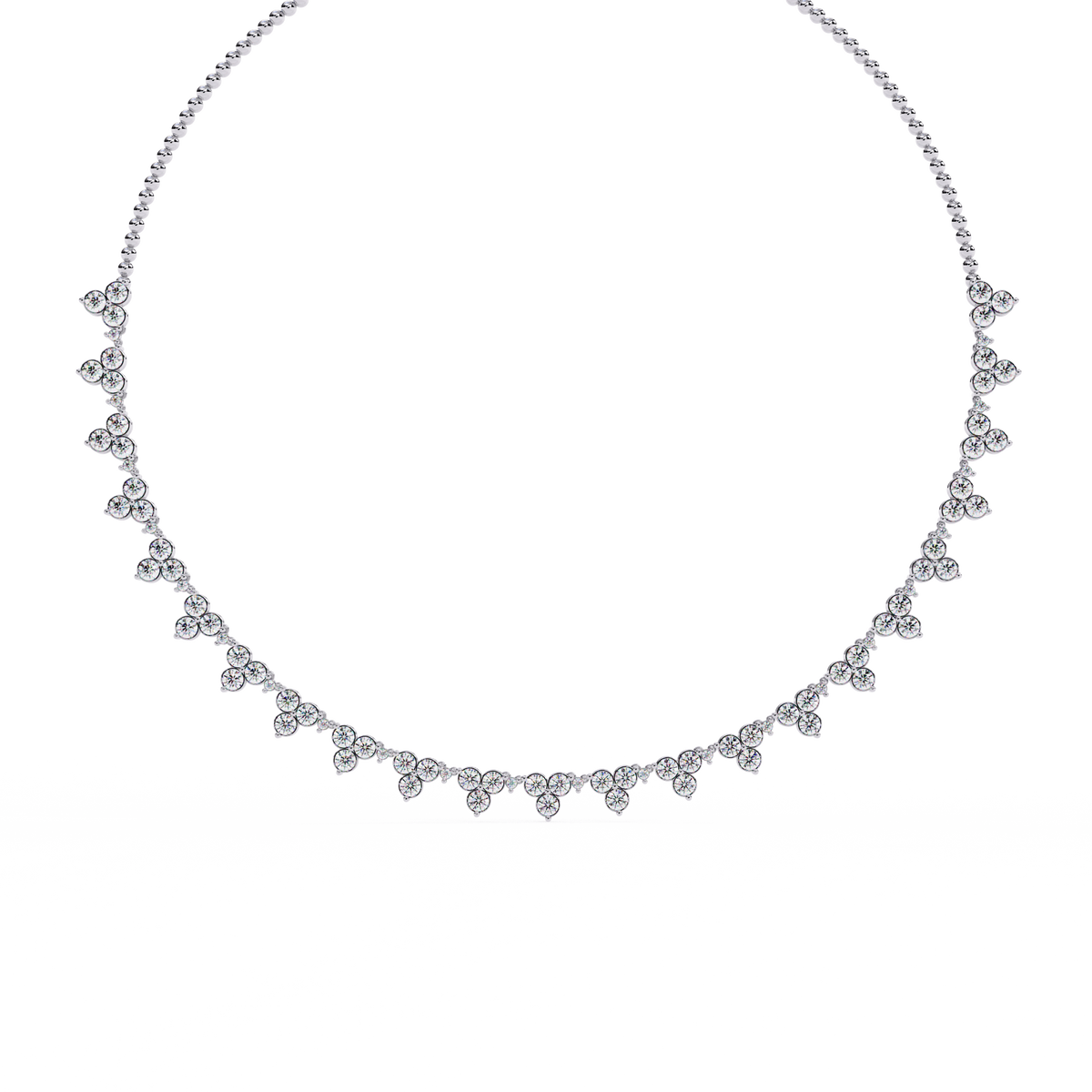 White Gold Trefoil Cluster Diamond Necklace