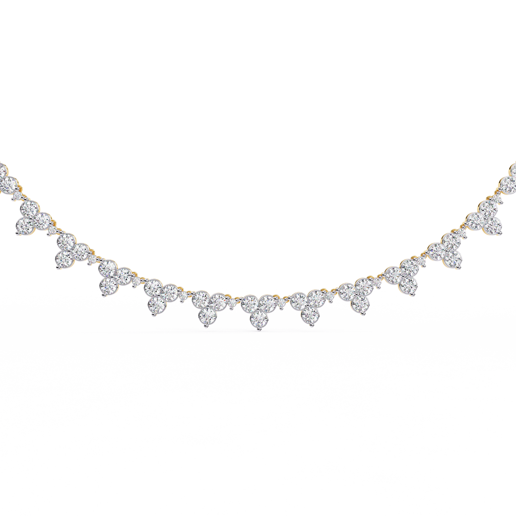 Yellow Gold Trilogy Cluster Diamond Fringe Necklace