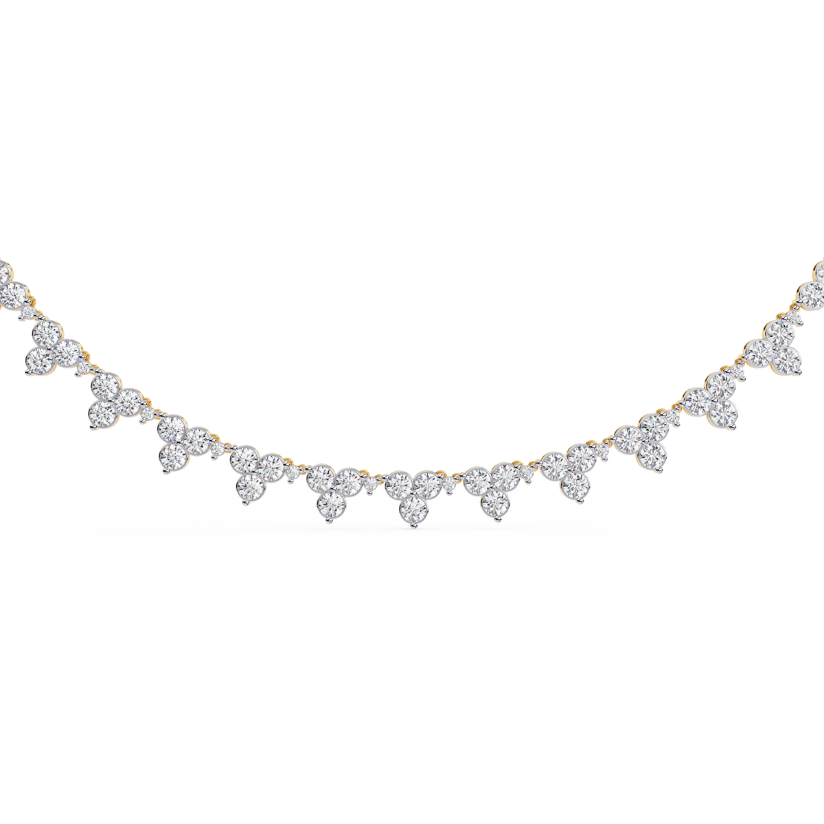 Yellow Gold Trilogy Cluster Diamond Fringe Necklace
