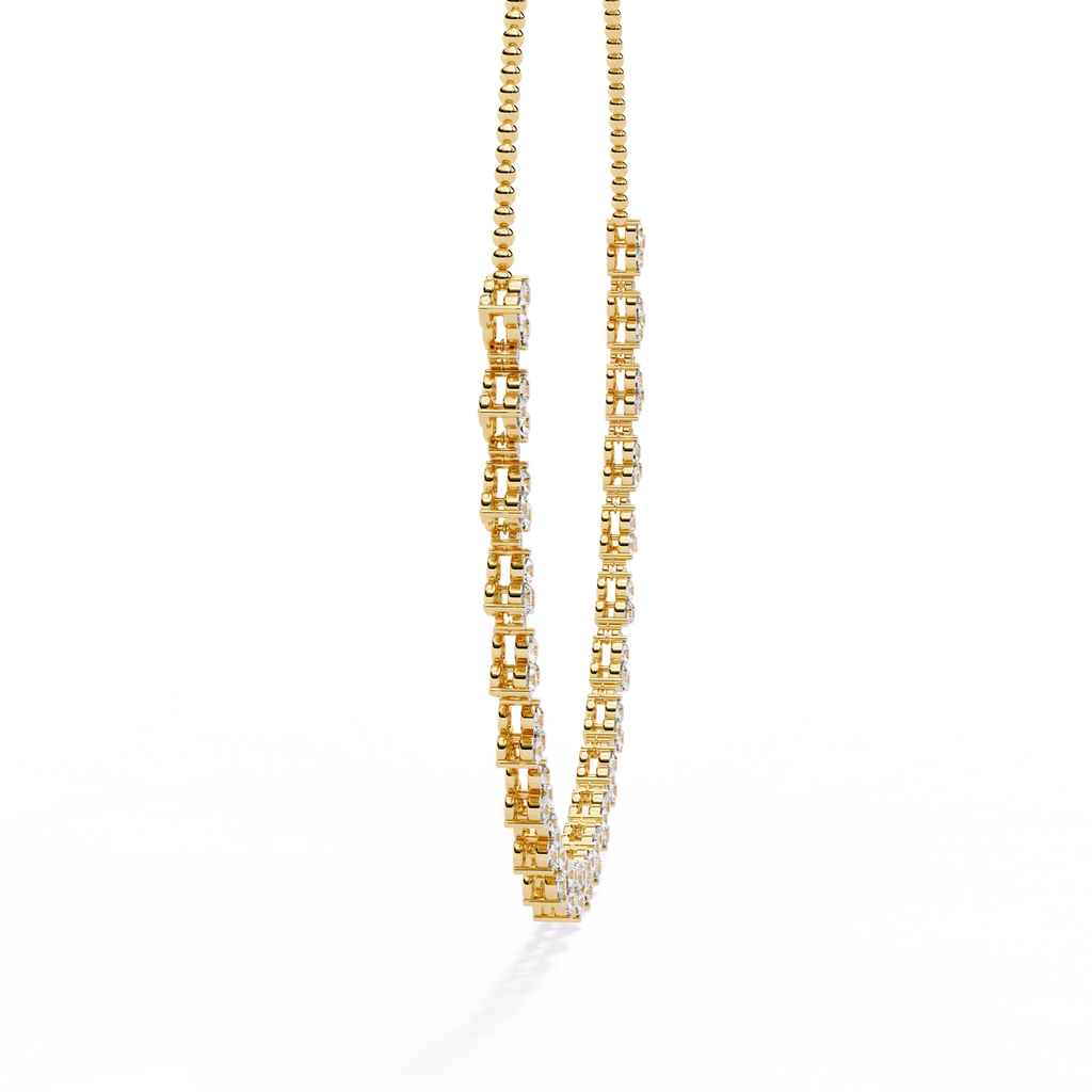 Yellow Gold Trilogy Cluster Diamond Fringe Necklace