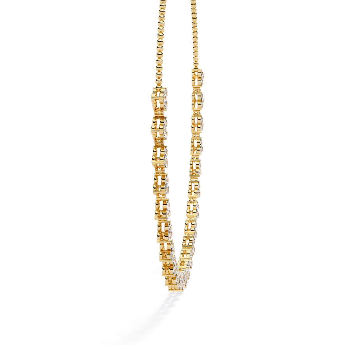 Yellow Gold Trilogy Cluster Diamond Fringe Necklace