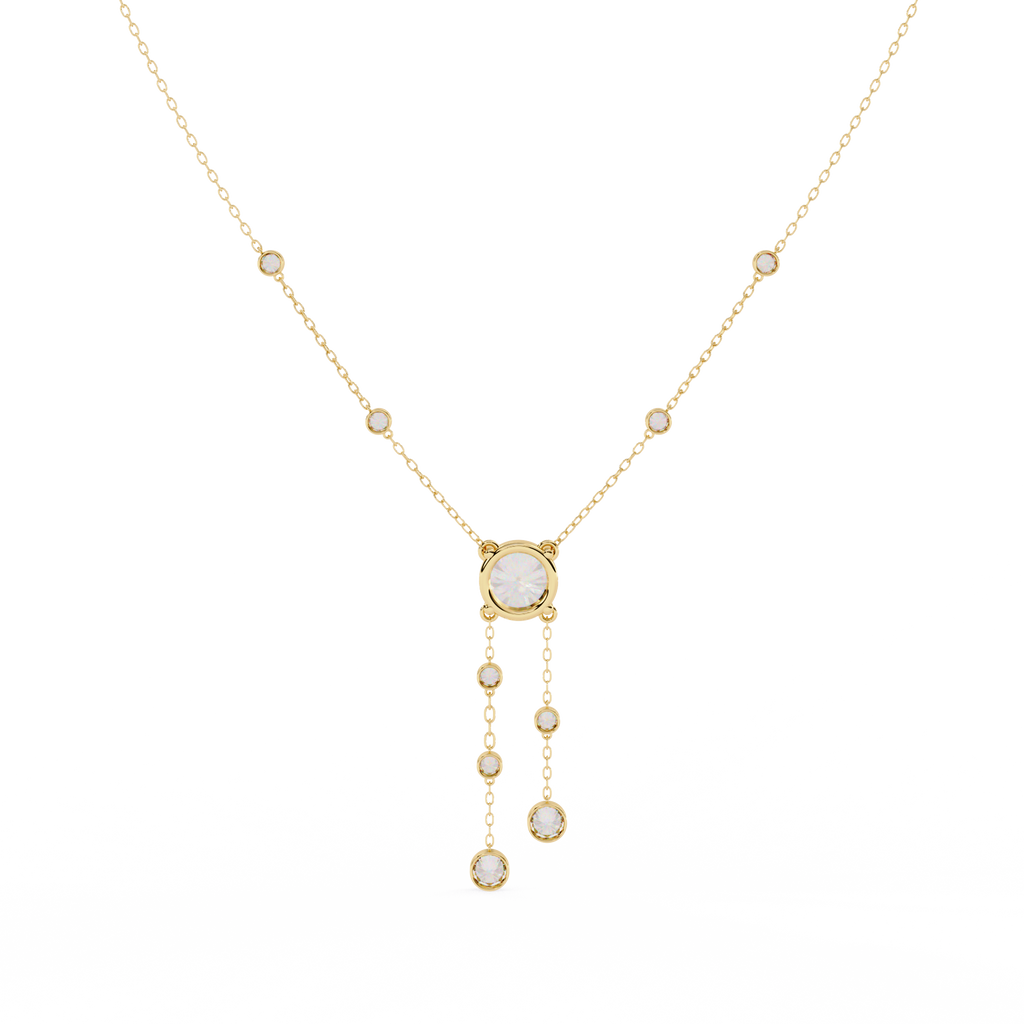 Yellow Gold Cascade Solitaire Bezel Drop Diamond Necklace