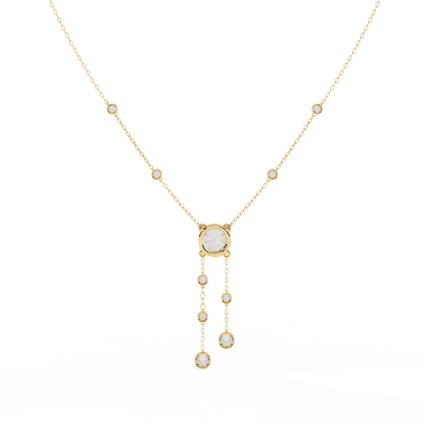 Yellow Gold Cascade Solitaire Bezel Drop Diamond Necklace