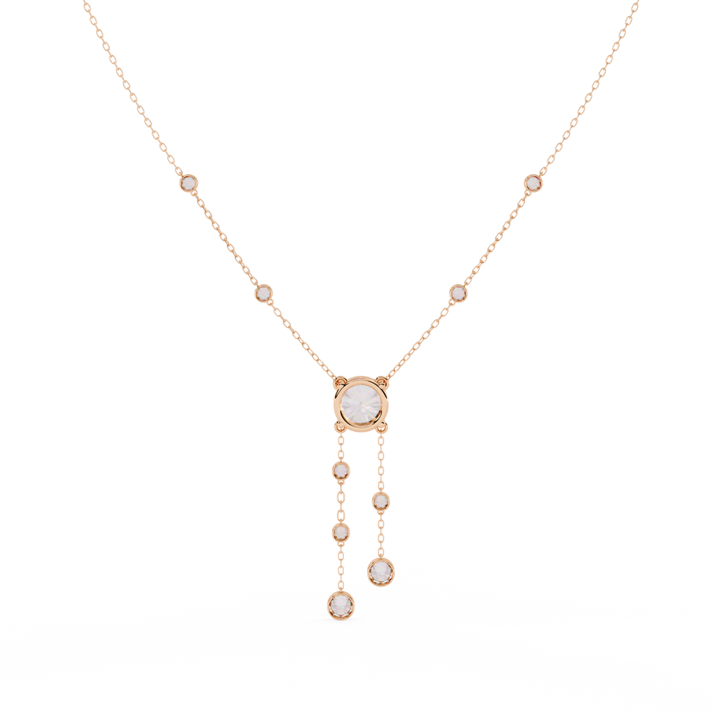 Rose Gold Cascade Solitaire Bezel Drop Diamond Necklace