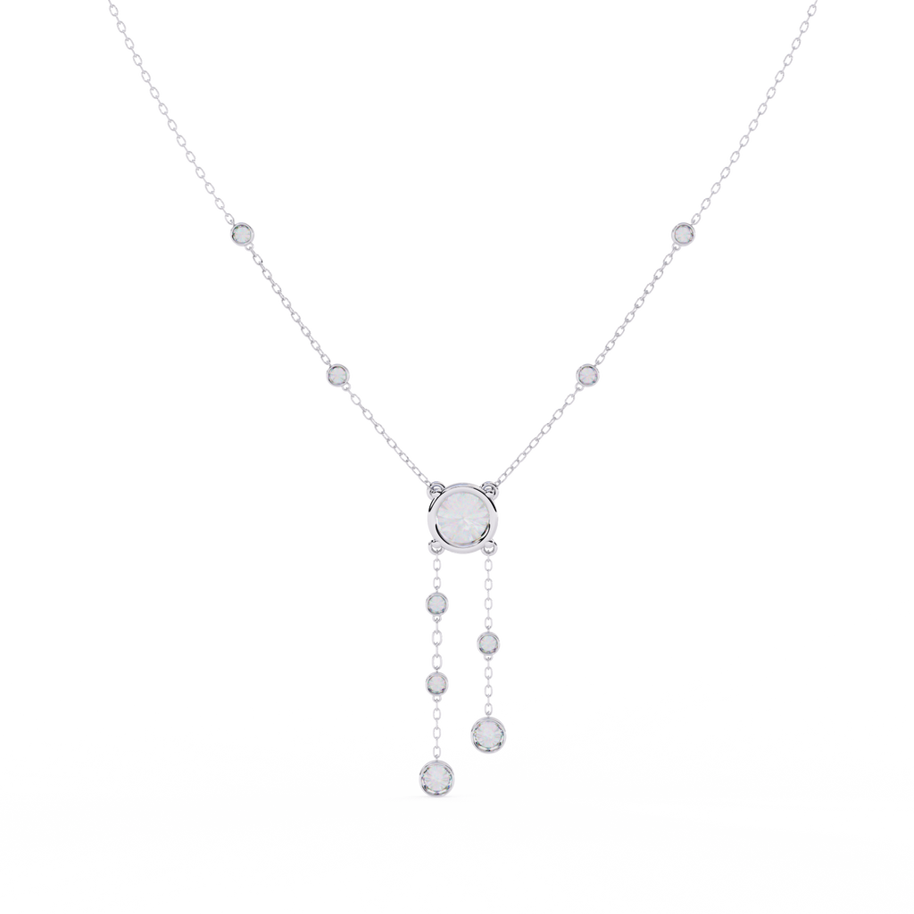 White Gold Round Solitaire Bezel Drop Necklace