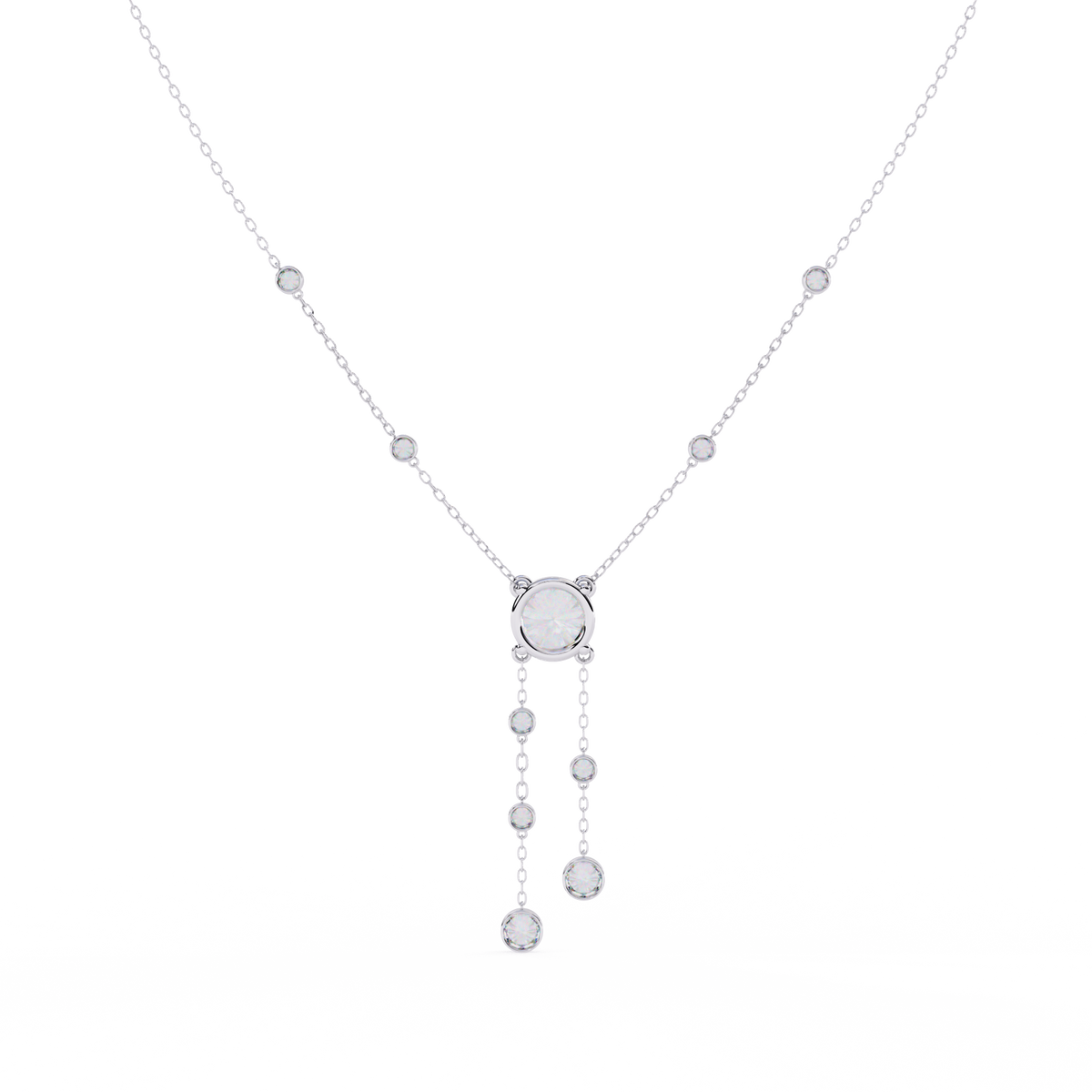 White Gold Round Solitaire Bezel Drop Necklace