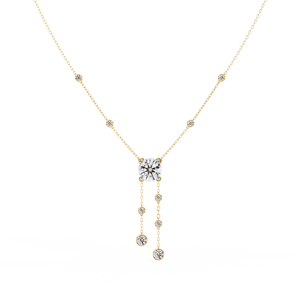 Yellow Gold Cascade Solitaire Bezel Drop Diamond Necklace