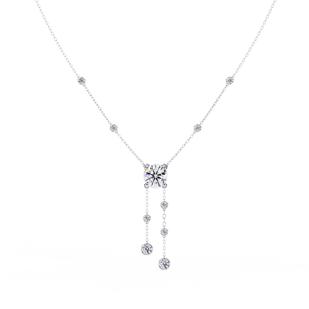 White Gold Round Solitaire Bezel Drop Necklace