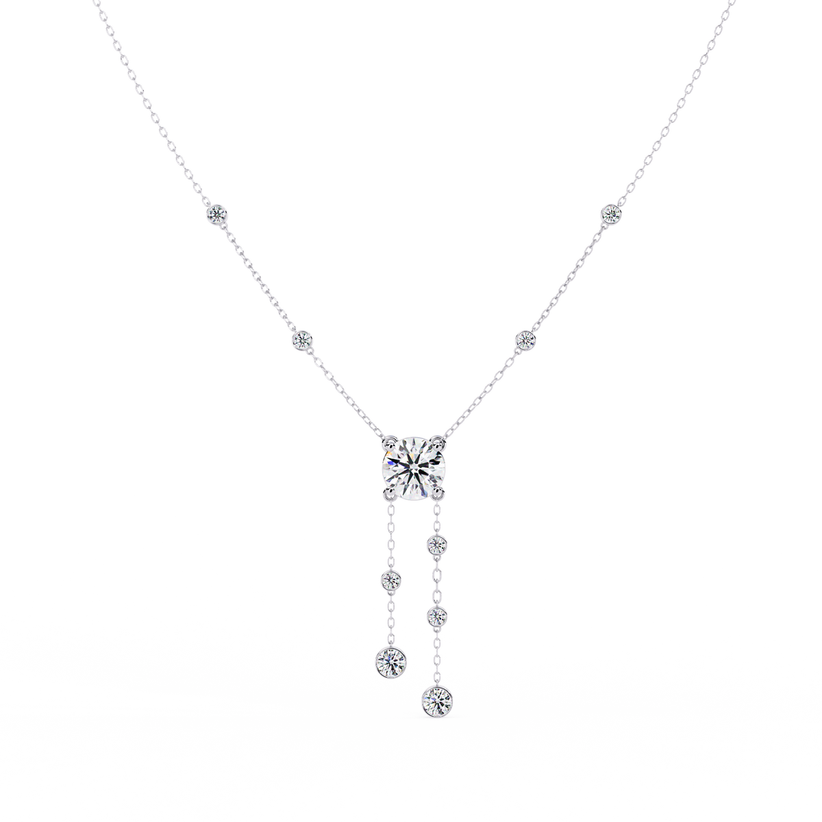 White Gold Round Solitaire Bezel Drop Necklace