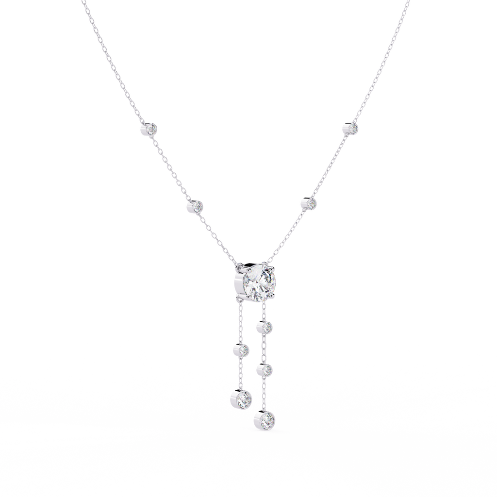 White Gold Round Solitaire Bezel Drop Necklace