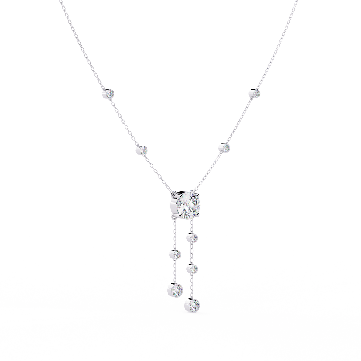White Gold Round Solitaire Bezel Drop Necklace