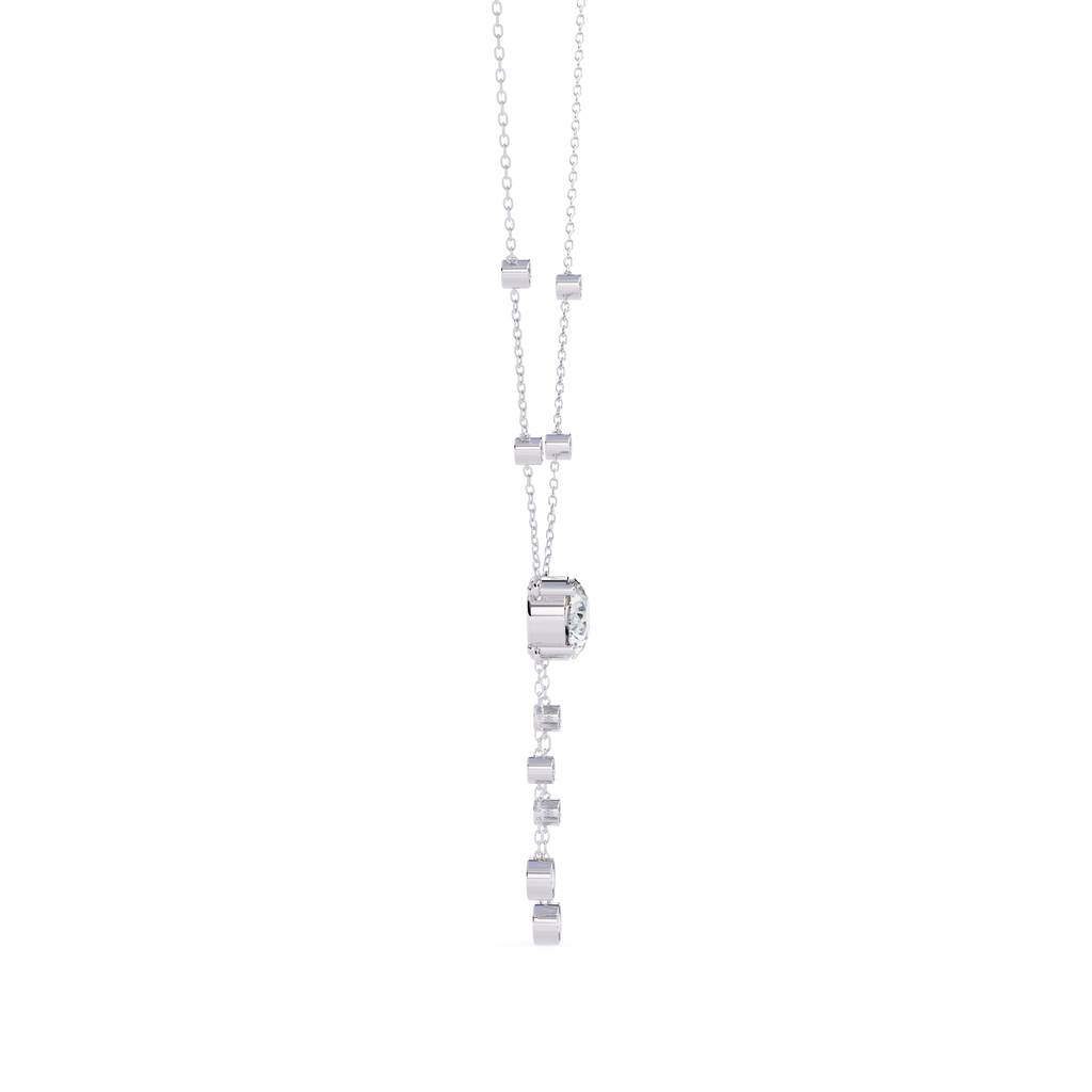 White Gold Round Solitaire Bezel Drop Necklace