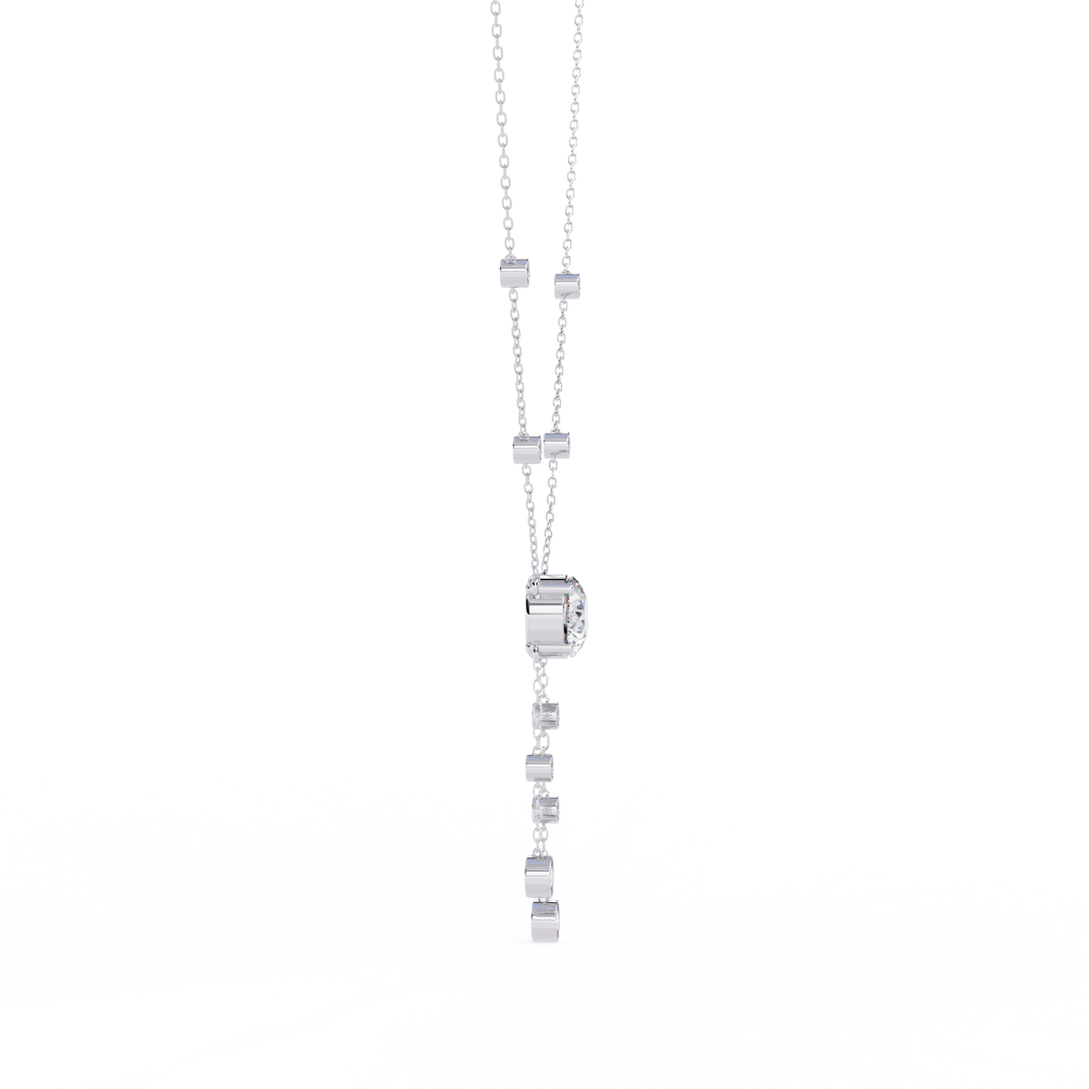 White Gold Round Solitaire Bezel Drop Necklace