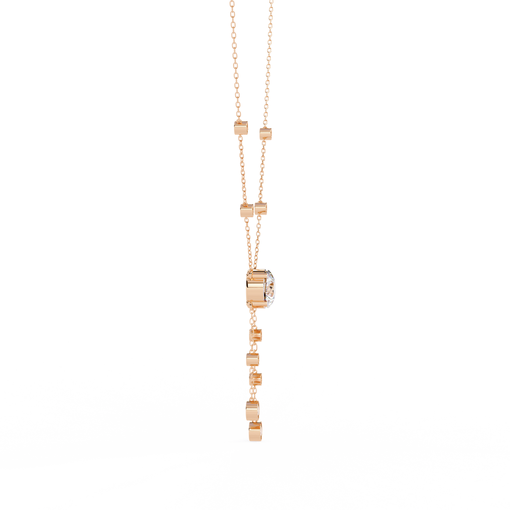 Rose Gold Cascade Solitaire Bezel Drop Diamond Necklace