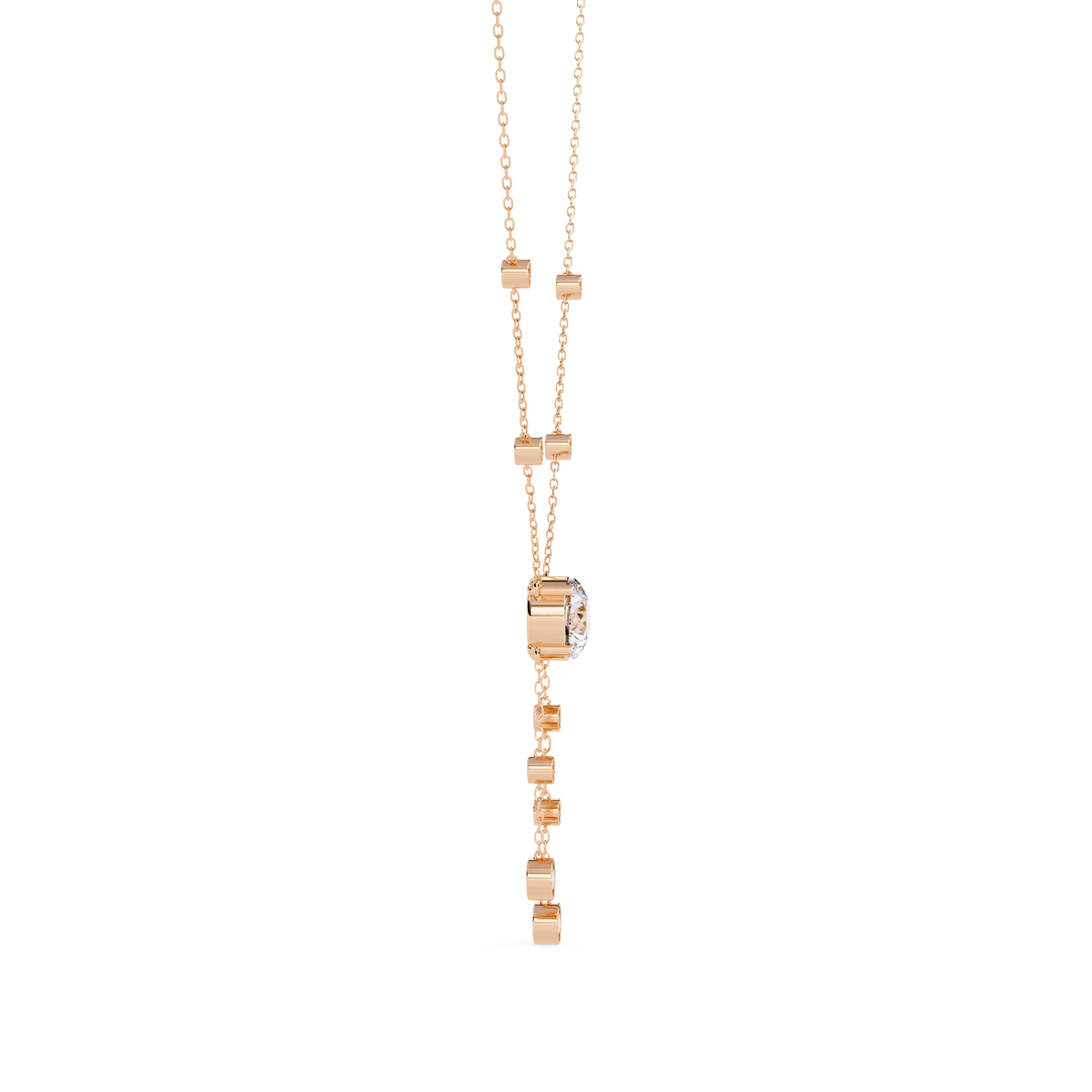 Rose Gold Cascade Solitaire Bezel Drop Diamond Necklace