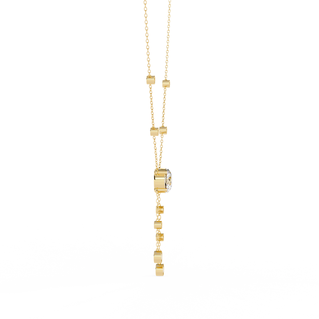 Yellow Gold Cascade Solitaire Bezel Drop Diamond Necklace