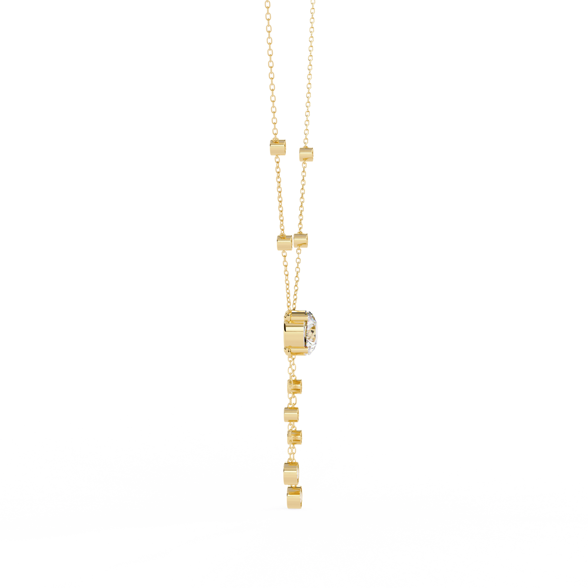 Yellow Gold Cascade Solitaire Bezel Drop Diamond Necklace