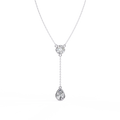 White Gold Round & Pear Bezel Lariat Drop Necklace