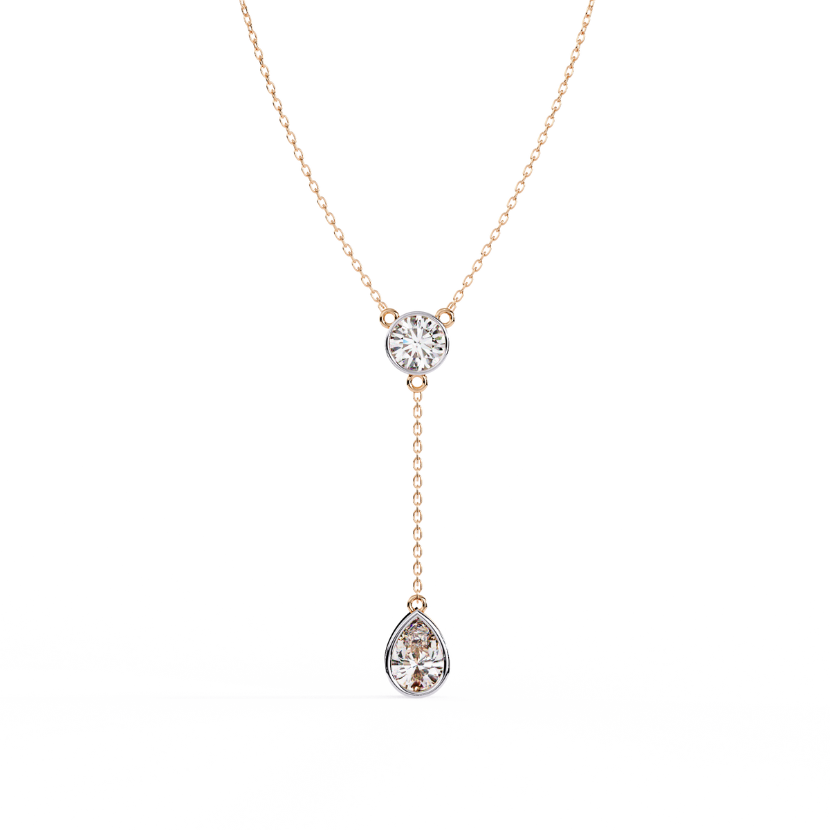 Rose Gold Serenity Round & Pear Lariat Diamond Necklace