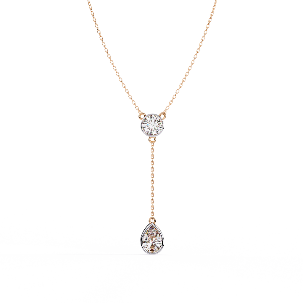 Rose Gold Serenity Round & Pear Lariat Diamond Necklace