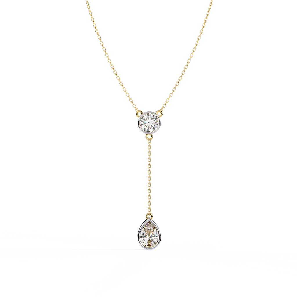 Yellow Gold Serenity Round & Pear Lariat Diamond Necklace
