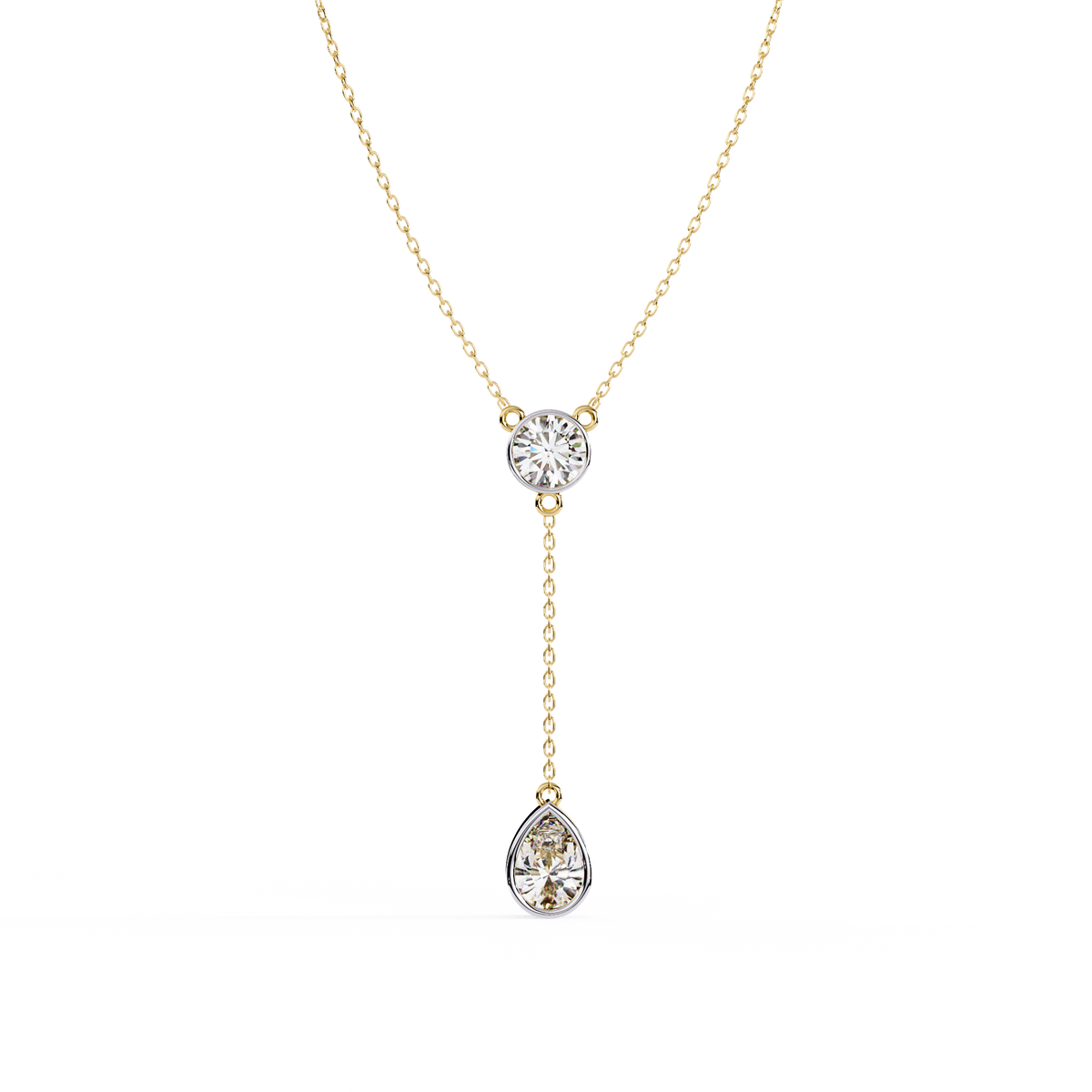 Yellow Gold Serenity Round & Pear Lariat Diamond Necklace
