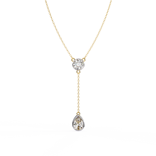 Yellow Gold Serenity Round & Pear Lariat Diamond Necklace