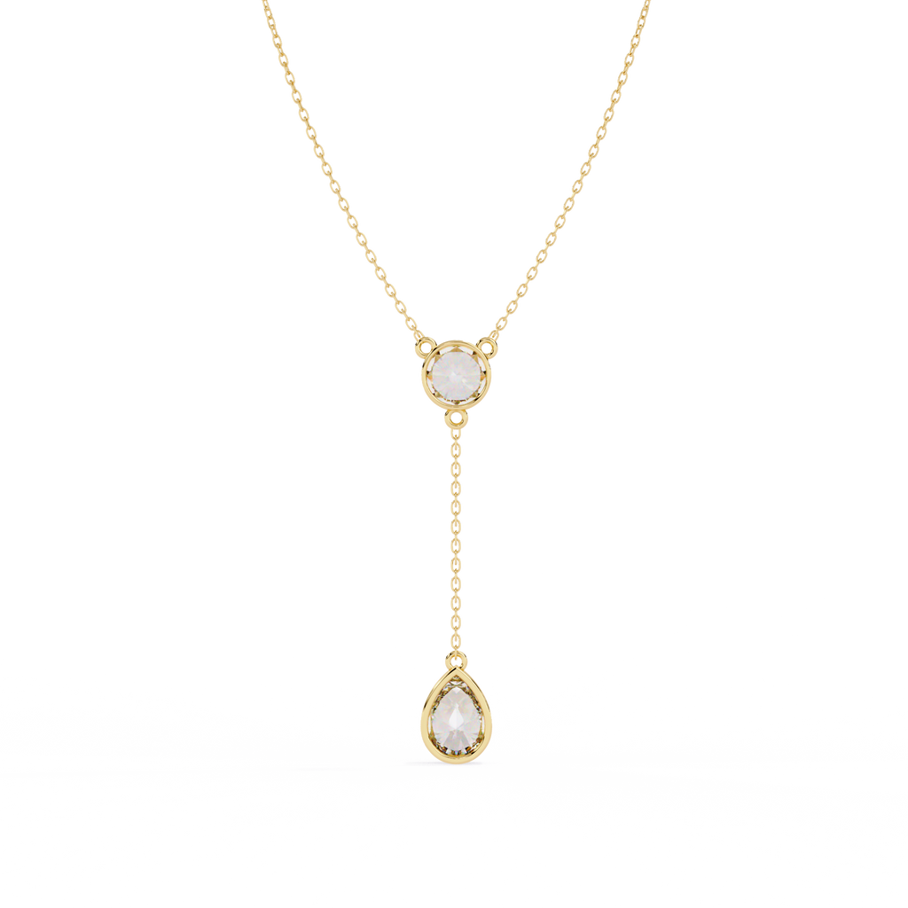 Yellow Gold Serenity Round & Pear Lariat Diamond Necklace