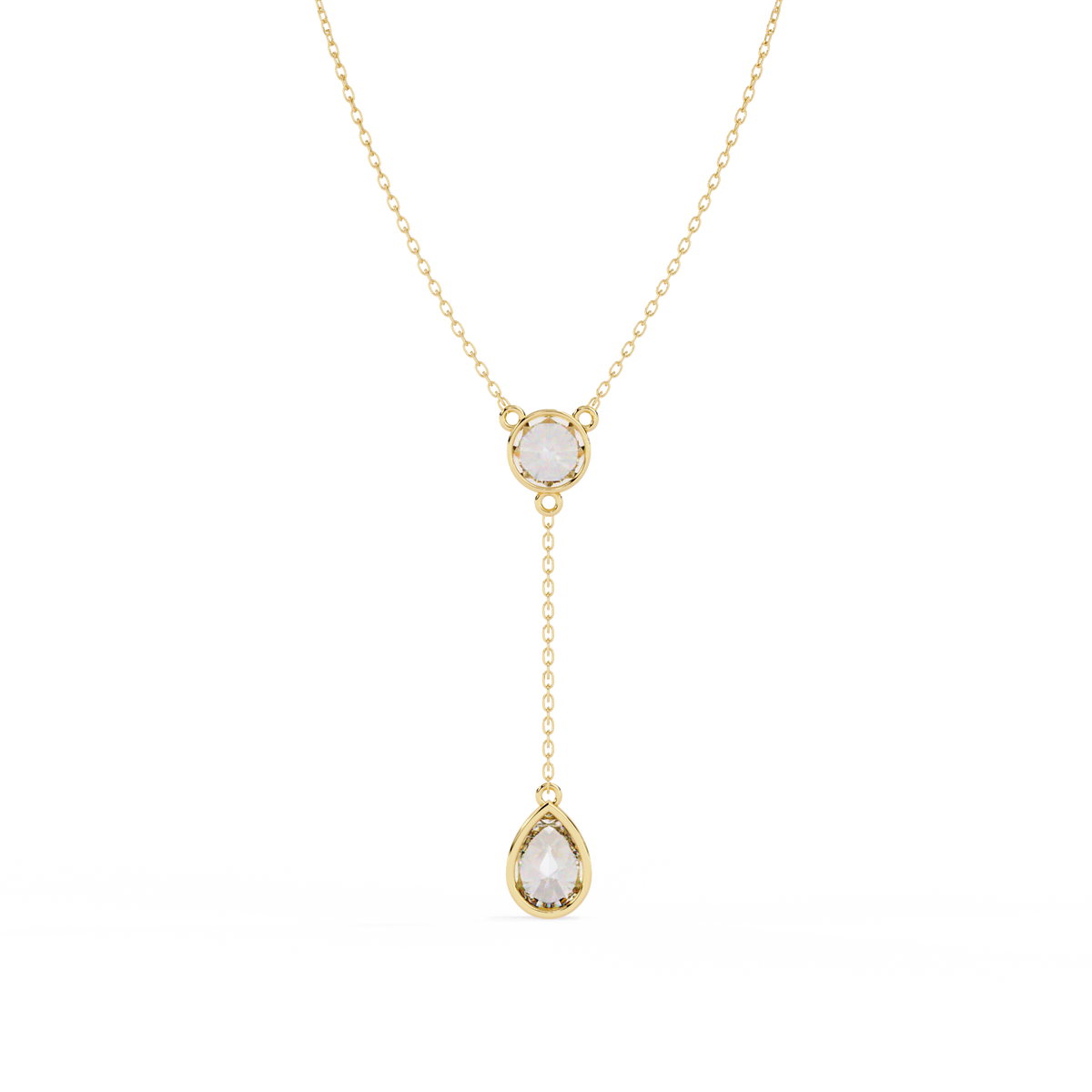 Yellow Gold Serenity Round & Pear Lariat Diamond Necklace