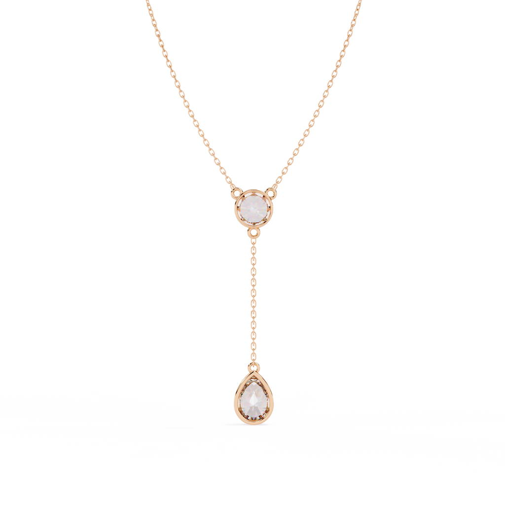 Rose Gold Serenity Round & Pear Lariat Diamond Necklace