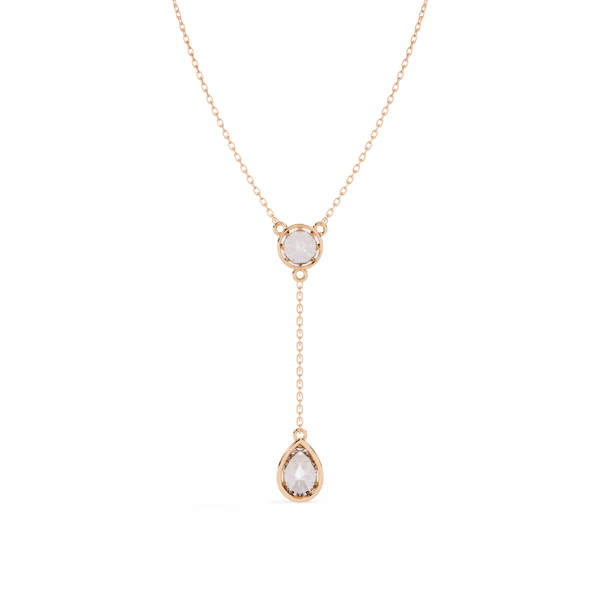 Rose Gold Serenity Round & Pear Lariat Diamond Necklace