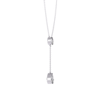 White Gold Round & Pear Bezel Lariat Drop Necklace