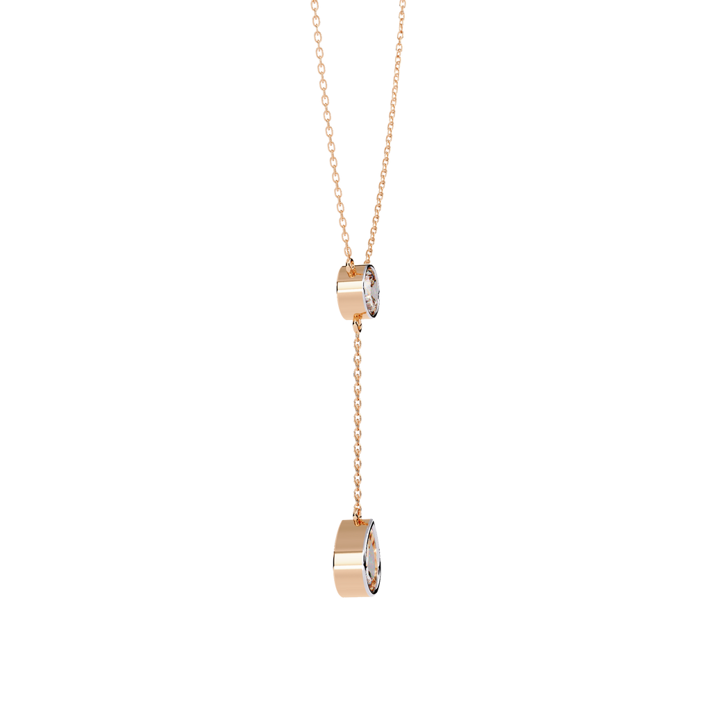 Rose Gold Serenity Round & Pear Lariat Diamond Necklace