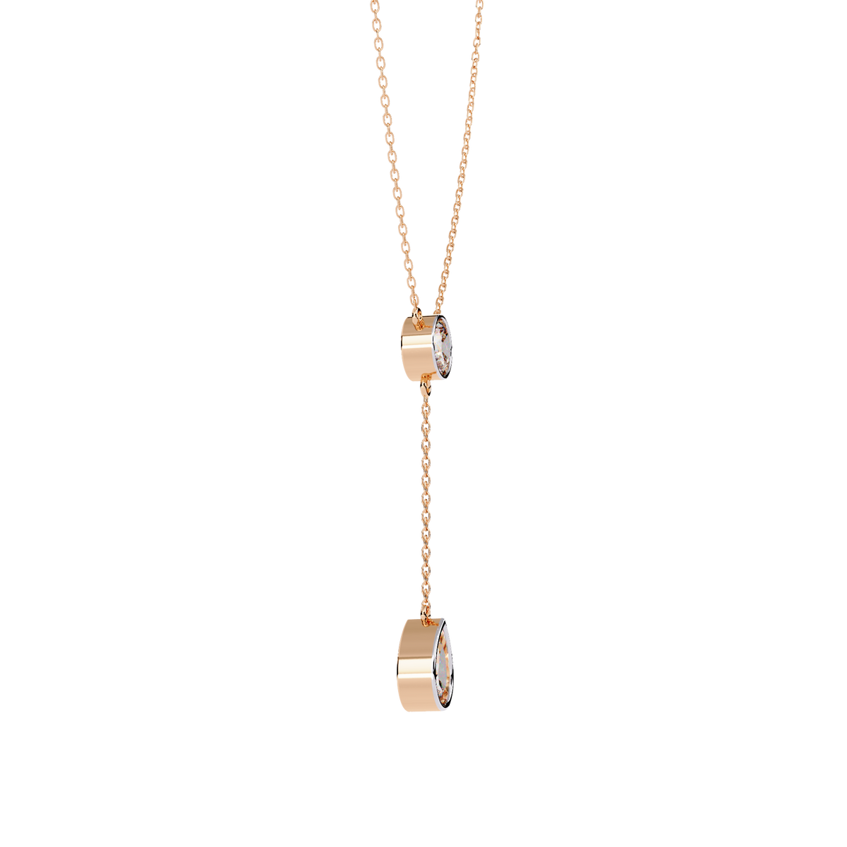 Rose Gold Serenity Round & Pear Lariat Diamond Necklace